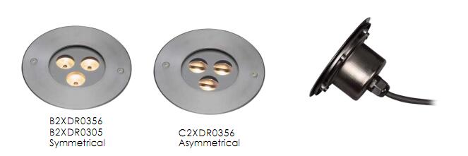C2XDR0356, C2XDR0305 3 * 1W या 2W विषम एलईडी इनग्राउंड अपलाइट SUS 316 स्टेनलेस स्टील से बना है 1