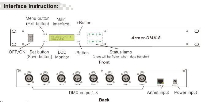 8 DMX512 आउटपुट चैनल आर्टनेट - से - DMX कन्वर्टर ईथरनेट कंट्रोल सिस्टम 1