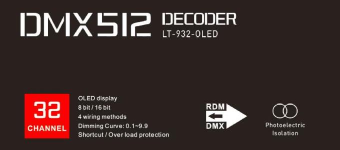 सिग्नल एम्पलीफायर फंक्शन के साथ 32CH * 3A 2304W LED कंट्रोलर CV DMX डिकोडर: 1