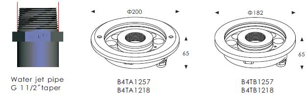 B4TA1257 B4TA1218 24VDC 12pcs 2W या 3W सेंट्रल इजेक्टिव ड्राई लैंड एलईडी फाउंटेन लाइट्स, लो वोल्टेज अंडरवाटर पॉन्ड लाइट्स 0